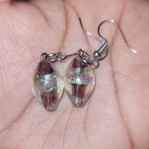Glass fired rose earrings